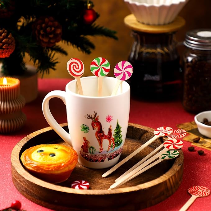 360 Pcs Christmas Candy Wooden Coffee Stirrer Disposable Wooden Cocktail Drink Stirrers Christmas Stir Sticks Beverage Mixer for Coffee Milk Cocktail Tea Hot Drinks Party Supplies(Cute)