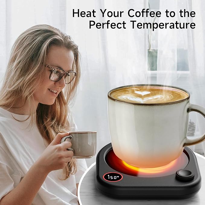 Coffee Mug Warmer for Desk, Electric Cup Heater for Tea Milk Beverages with Adjustable Temperature Display, Auto Shut Off Timer Mug Sensor, Candle Wax Heating Plate, Ideal Gift Accessory