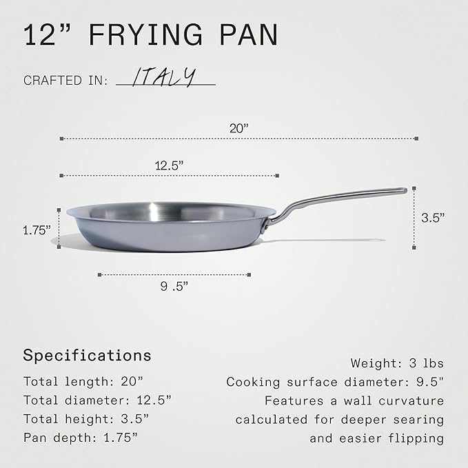 Made In Cookware - 12-Inch Stainless Steel Frying Pan - 5 Ply Stainless Clad - Professional Cookware - Crafted in Italy - Induction Compatible