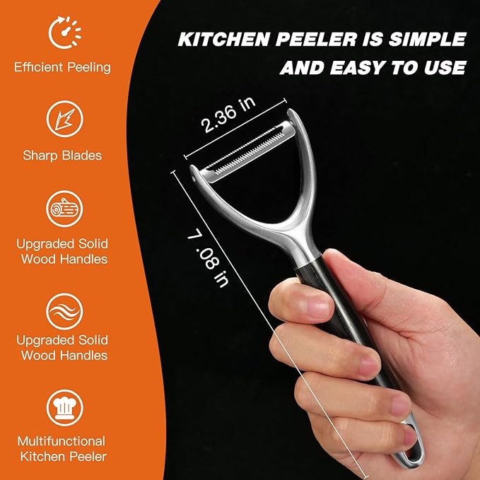 304 Stainless Steel Multi-Function Kitchen Peeler - With Solid Wood Handle, Sharp Durable Blade, Effortlessly Peels Vegetables and Fruits, Essential Kitchen Tool（ Type Y ）