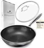 Woks & Stir-Fry Pans Nonstick 11" Stainless Steel Wok Pan with Lid | Tri-Ply Honeycomb Hybrid Stir Fry Pan | Induction & Oven Safe | Dishwasher Safe
