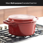 Misen 7 QT Enameled Cast Iron Dutch Oven - Chip-Resistant Enamel Coating - Thick Iron Core For Heat Retention - Large Cooking Surface - Oven Safe, Induction Compatible - Grill and Silicone Lid, Red