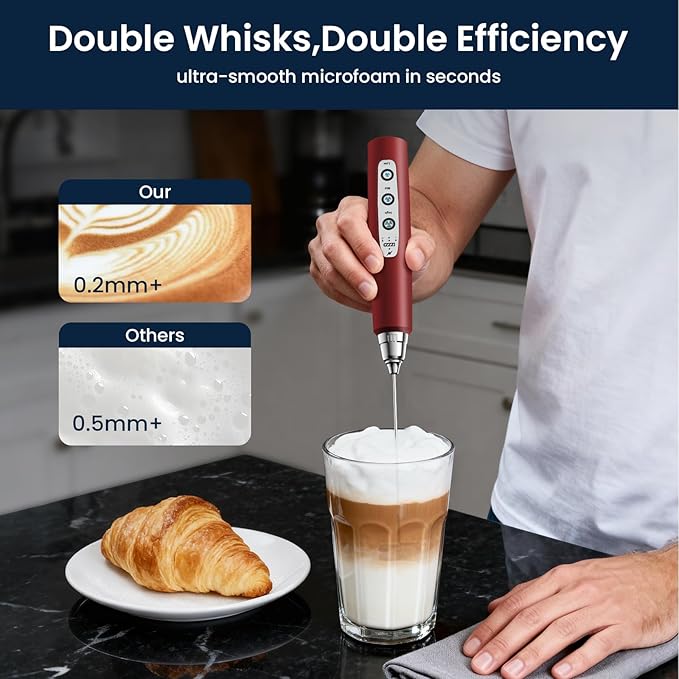 Milk Frother Rechargeable Handheld-Electric Whisk 3 Speed Adjustable, Frother Wand Coffee with 3 Stainless Whisks, Electric Foam Maker, Drink Mixer Blender for Latte Cappuccino Matcha Egg