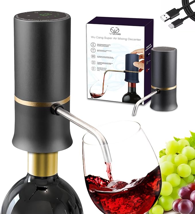 Electric Wine Dispenser, Aerator, Vacuum Wine Pump with Touch LED Display, Wine Temperature Monitor, One Touch Automatic Wine Pourer with USB Rechargeable, Gifts for Men & Women Wine Lovers (Black)