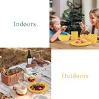 Wheat straw plates and bowls sets of 16 - Unbreakable wheat straw dinnerware sets for camping - Alternative plastic dinnerware set service for 4. Yellow