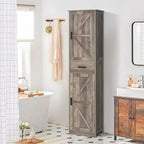WEENFON Tall Storage Cabinet, Bathroom Cabinet with 6 Shelves & Drawer, Narrow Storage Cabinet with Adjustable Shelves, Tall Cabinet for Living Room, Home Office, Dark Oak