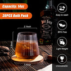 30 Pack Plastic Ribbed Wine Glasses, 14 OZ Origami Stemless Disposable Wine Champagne Whiskey Glasses Unbreakable Clear Plastic Cocktail Glasses, Reusable Wine Cups for Home Party Wedding Bar