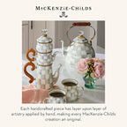 MACKENZIE-CHILDS Enamel Tea Kettle, Stylish Tea Kettle for Stovetop, Grey-and-White Sterling Check, 3 Quarts