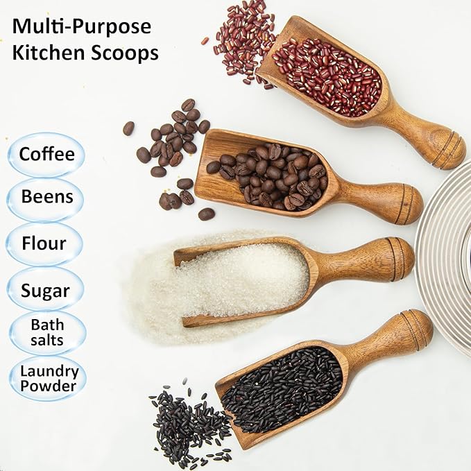 Large Wooden Scoops 5.9″ Big Wooden Coffee Scoops Shovel, 3PCS Wood Flour Scoop for Jars, Acacia Measuring Spoons Ground Coffee for Tea - Multifunctional Kitchen Scoop for Bath Salts,Laundry
