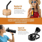 Kodrine Water Bottle with Straw, 24 oz Glass water Bottle with 2 Lids Bamboo Straw Lid and Spout Lid with Handle, 32 oz Clear Water Bottle Glass for Sports Travel, Waterbottle with Time Marker