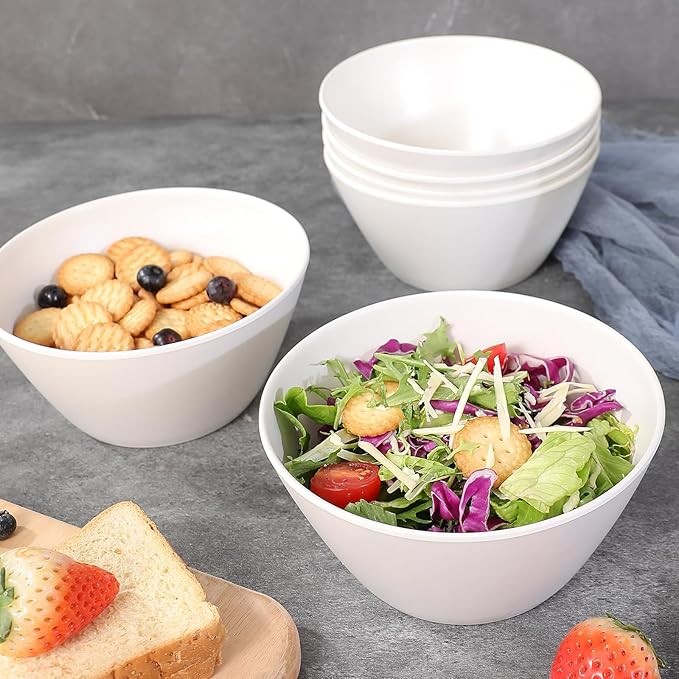 Bamboo Fiber Cereal Bowls Set 6 Pieces, 24 Ounce Soup Bowls White, Melamine Bowls Set Large for Kitchen, Deep Serving Bowls for Cereal, Soup, Oatmeal, Rice, Pasta, Salad, Off-white