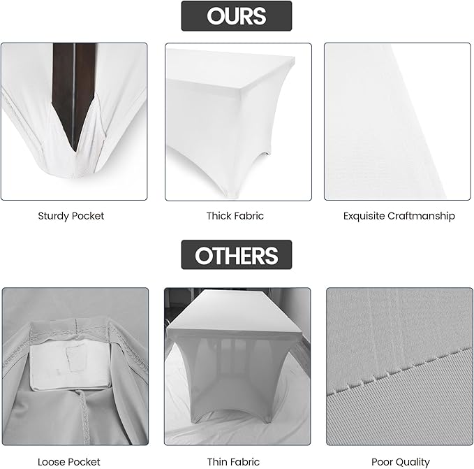 Utopia Kitchen 6FT Spandex Tablecloth [1 Pack, White] 200 GSM Stretch, Fitted, Washable and Wrinkle Resistant Table Cloth Rectangle Cover for Trade Shows, Wedding, Parties [72Lx30Wx30H Inch]