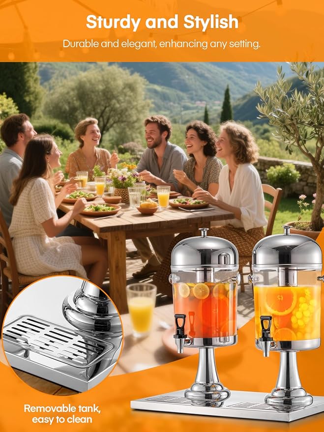 Beverage Dispenser, 4.5 Gallon Drink Dispensers for Parties, Stainless Steel Drink Dispenser with Ice Core, Drip Tray, Beverage Dispenser with Stand for Restaurants, Homes, Bar and Hotels