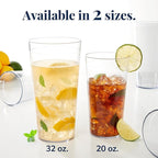US Acrylic Café Plastic Reusable Tumblers (Set of 12) 32-ounce Iced-Tea Cups Clear | Value Set of Restaurant Style Drinking Glasses, Stackable, BPA-free, Made in the USA | Top-rack Dishwasher Safe