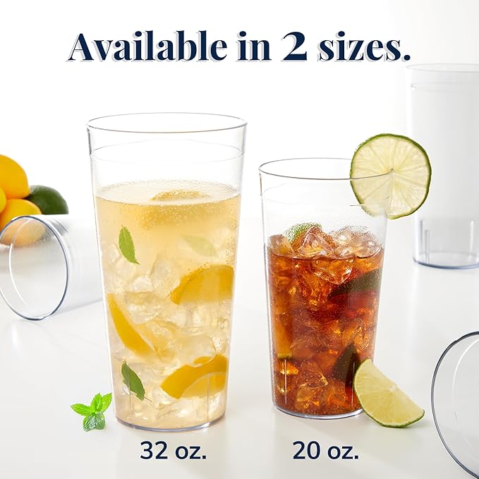 US Acrylic Café Plastic Reusable Tumblers (Set of 12) 32-ounce Iced-Tea Cups Clear | Value Set of Restaurant Style Drinking Glasses, Stackable, BPA-free, Made in the USA | Top-rack Dishwasher Safe