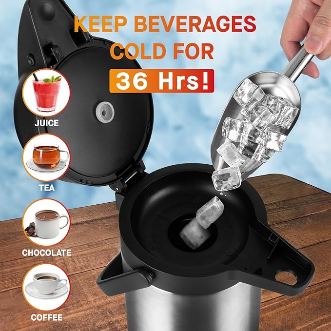 Airpot Coffee Dispenser with Pump - 2Pcs 102 oz Insulated Stainless Steel Coffee Carafe - Thermal Beverage Dispenser - Coffee Urn for Hot/Cold Water, Party Chocolate Drinks