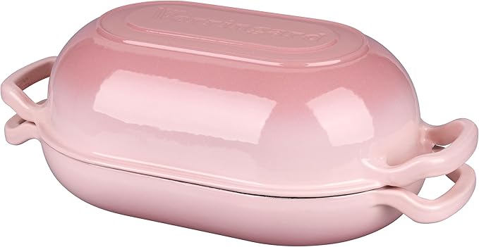 Enameled Cast Iron Sourdough Bread Oven, Dutch Oven, Loaf Cast Iron Bread Pan for Homemade Bread Baking, Meatloaf Pan with Lid, 5QT, Pink