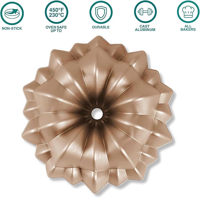 Baker's Secret Fluted Cake Pan, Cake Pans, Novelty Cake Pan, Die Cast Aluminum Cake Pans, 2 Layers Non-stick Coating, Novelty Cake Pan - The Cast Aluminum Collection (Cascade)