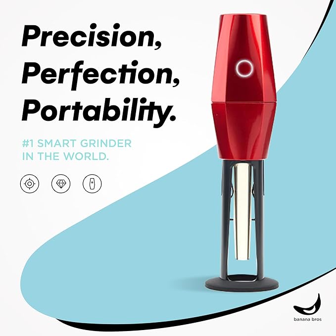 Banana Bros - OTTO Electric Smart Spice Grinder - Automatic Herb Grinder with Smart Technology - Rechargeable via USB - Portable Milling for Dry Herbs and Spices - Red - Carrying Case Included