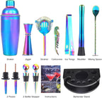 Bartender Kit with Stand, 12-Piece Bar Set | 24oz Cocktail Shaker Set for Drink Mixing, Martini Shaker Set with Bar Tools, Recipes Booklet | Fun Housewarming Gift (Rainbow)