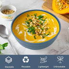 Large Soup Bowl 60 OZ, Wheat Straw Bowl Set of 6, Large Plastic Bowls Rusable, Microwave Safe Big Bowl for Fruit, Salad, Popcorn, Serving Bowls for Kitchen, Picnic, RV - Bule