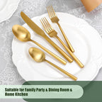 DEACORY Silverware Set Flatware Set Matte Gold Cutlery Set Heavy Hexagon Handle Stainless Steel 60 Pieces Dishwasher Safe Service for 12