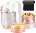 LNYZQUS 8oz Mini Cake Pans with Lids 50 Pack, 4” Disposable Small Pie Pans Aluminum Foil Baking Tins Ramekins,Small Baking Pans Muffin Containers Holders for Wedding Party-Champagne