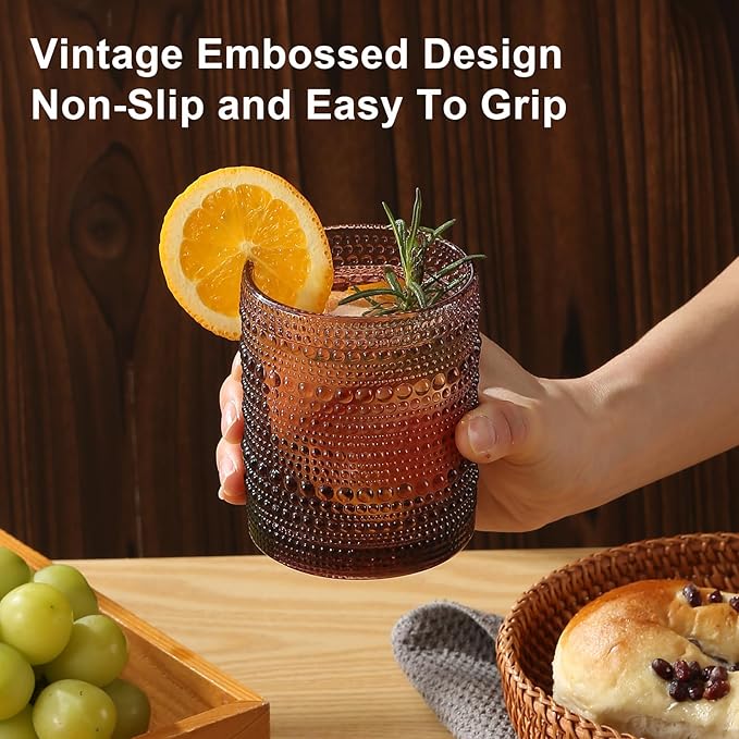 Vintage Hobnail Drinking Glasses Set of 8,Purple 12 oz & 15oz Highball Glass Cups, Kitchen Drinkware Glassware,Embossed Water Tumbler,for Beer,Cocktail,Whiskey,Juice and Various Mixed Drinks