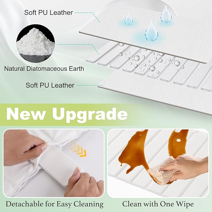 Stone Drying Mat for Kitchen Counter, Stain-Defying PU Leather, Large Stone Dish Drying Mat Foldable Absorbent Diatomaceous Earth Bath Mat Quick Dry for Bottles Cups Countertop 23" x 15.3"