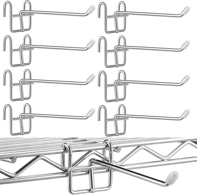 8 Pcs Accessory Hooks for Wire Shelving with Rubber Cover Heavy Duty Metal Hooks for Hanging Kitchen Utensils Wire Shelf Accessories Room Organization (Silver)
