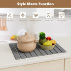 Large Stone Drying Mat for Kitchen Counter, 24"(L)×16"(W), Foldable Diatomaceous Earth Mat, Fast Drying & Absorbent Pad for Dishes, Bottles, Cups, Bathroom & Any Countertop (Gray)