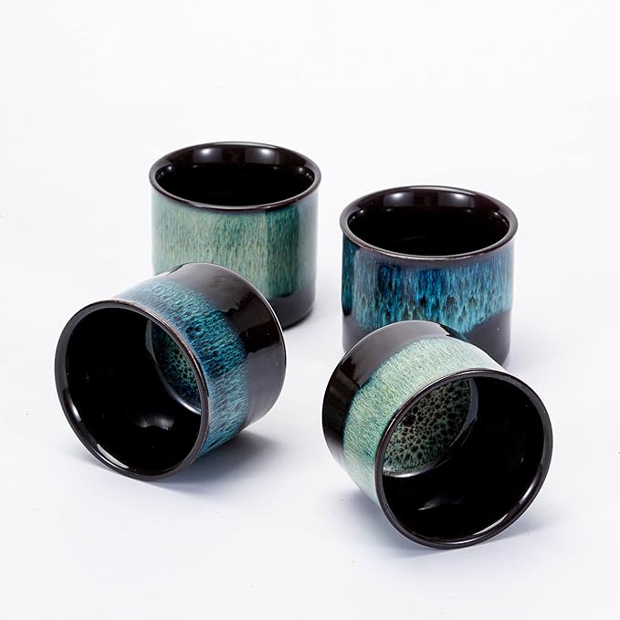 Espresso Cups Set of 2, Ceramic Espresso Cups, Expresso Shots Cups, 2.5oz Tea Cups, Demitasse Cups (2, magic blue outside)