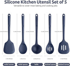 Silicone Kitchen Cooking Utensil Set: U-Taste High Heat Resistant 13.6in Kitchen Gadgets, BPA Free Non Stick Rubber Cook Accessories For Stir Frying, Serving, Basting, Mixing (5 Pieces, Midnight Blue)