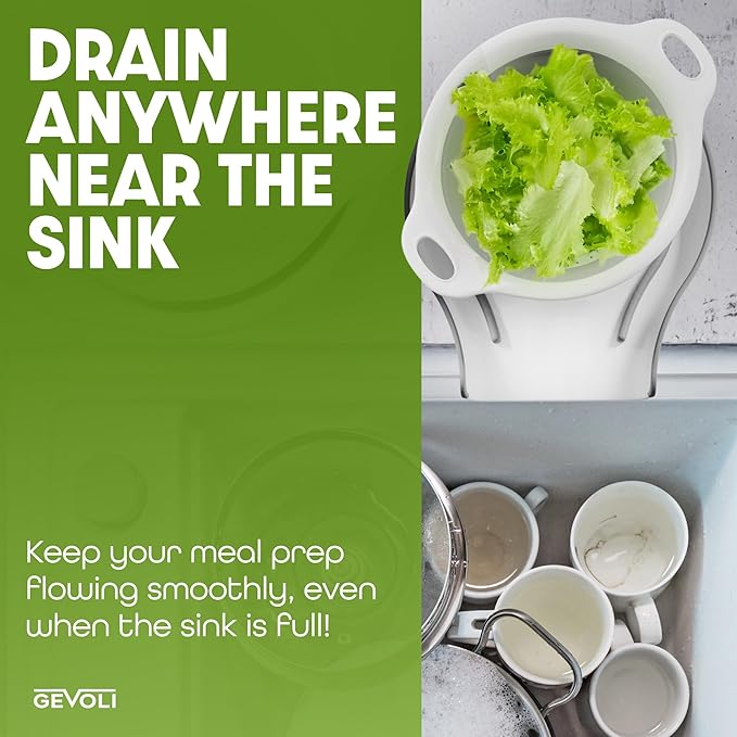 Collapsible Colanders (3 Pack Set) Food Strainers with Over-Sink Water Draining Base for Pasta Fruits and Vegetables, White (3 Sizes, 3QT, 4QT and 5 Quart)