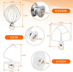 Stand Mixer Attachments 3-Piece Kit -Replace for Kitche.n aid Accessories K45WW Wire Whip/ K45DH Dough Hook /K45B Coated Flat Blade Paddle with Scraper -Stainless Steel by TOMOON