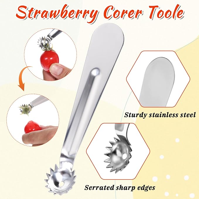 6 Pcs Tomato Stem Corer Strawberry Pitter Baller Practical Stainless Steel Huller Kitchen Tool Fruit Vegetable Stem Remover