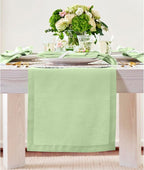 Solino Home Linen Pastel Green Table Runner 48 Inches - 100% Pure Linen Farmhouse Short Table Runner 14 x 48 Inch Ideal for Dresser and Coffee Tables - Summer - Fete