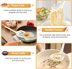 TeamFar Silicone Cooking Utensils Set, 7-Piece Heat Proof Kitchen Utensils Set, Kitchen Tools Spatula Turner Ladle Spoon Pasta Fork for Nonstick Cookware, Non-Toxic & Dishwasher Safe, White