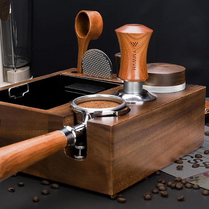 V5 Espresso Tamper, 53.3MM 2 Spring-Loaded Calibrated Tamper with Stainless Steel Ripple Base, Walnut Wooden-Handle Tamper Compatible with Breville 54mm Portafilter