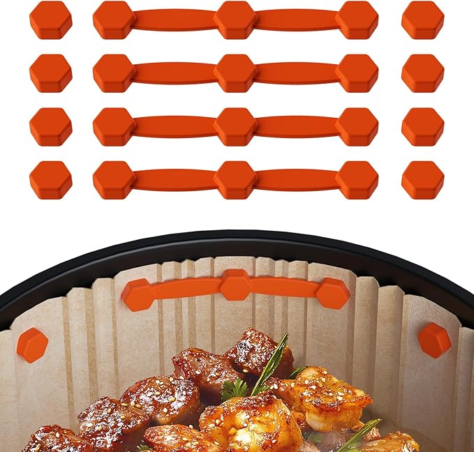 Air Fryer Magnet Silicone Buckle for Holding Down Parchment Paper, Lock Disposable Liners Safely & Prevent Paper to Burn,Orange,4 Set