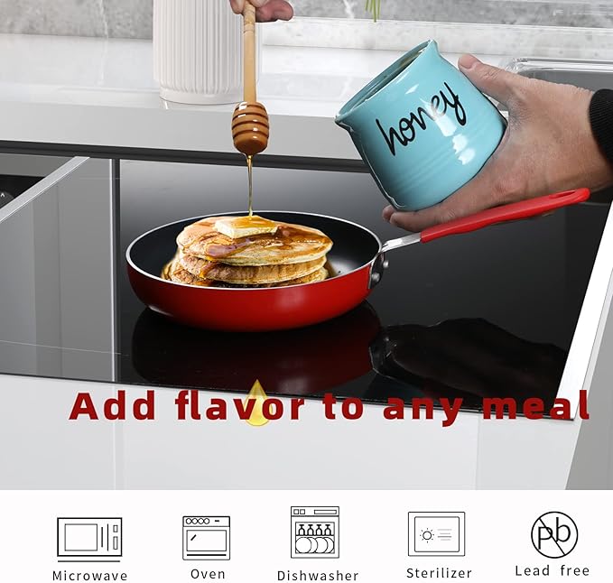 ONTUBE Honey Jar with Dipper and Lid, Ceramic Honey Pot 12oz, Turquoise