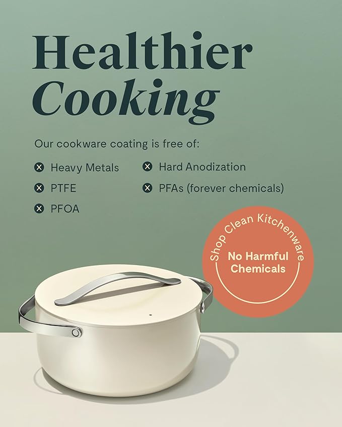 Caraway Nonstick Ceramic Dutch Oven Pot with Lid (6.5 qt, 10.5") - Non Toxic, PTFE & PFOA Free - Oven Safe & Compatible with All Stovetops (Gas, Electric & Induction) - Gray