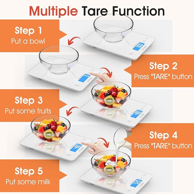 KOIOS Kitchen Scale, 33lb/15kg Digital Food Scales Weight in Grams and Ounces for Cooking Baking, 1g/0.1oz Precise Graduation, Batteries and Type-C Charging, Tare Function, LCD Display, White