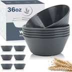 Wheat Straw Bowl Sets,6PCS Unbreakable Cereal Bowl 36 OZ,Microwave and Dishwasher Safe Bowls,Salad Bowls for Dorm,Apartment,Camping,Picnic (Deep Grey)