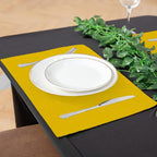 Linen Type Fabric Placemats Set of 8, Machine Washable, Heat Resistant, Wrinkle Free Thick Polyester Kitchen Place Mats for Dining Table (Yellow)