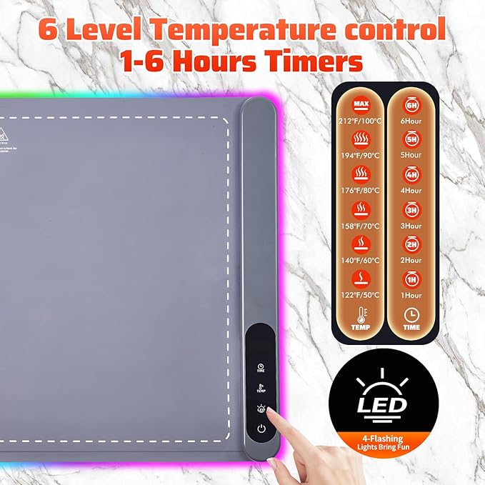 Warming Mat For Food Chafing Dishes for Buffet,Food Warming Mat,Portable Food Warmer,Counter Silicone Warming Mat With 6 Level Temperature 6 Hours Timers (XL 24"x16") Grey Fathers Day