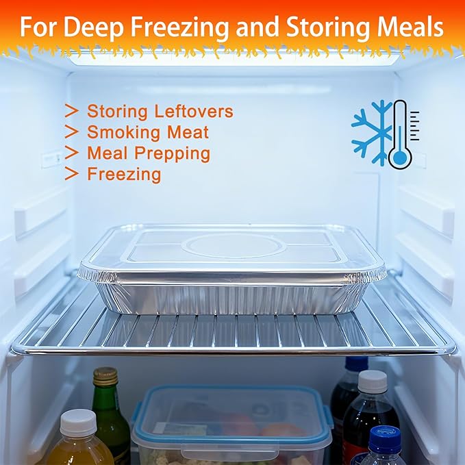 Aluminum Foil Pans with Lids 9x13 Disposable – Half Size Aluminum Foil Heavy Duty deep Turkey Roasting Pan, Tin foil Sheets Tray Chafing for Cooking, Baking, Storing, Food Prepping, 25 Pack