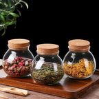 Set of 2 round glass jars with cork lid – 17oz wedding candy jar kitchen Storage jar, perfect for tea, biscuits, cereals, flour, beans, spices, coffee beans etc (2PCS)