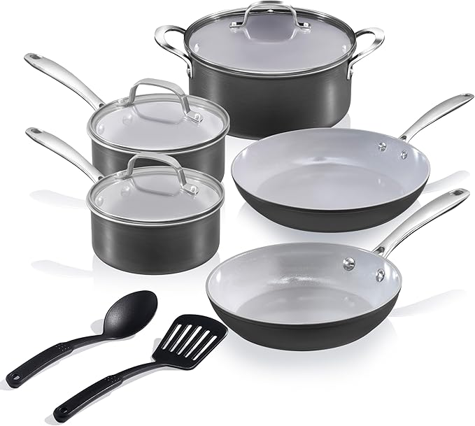 Granitestone Pro 13pcs Pots and Pans Set Non Stick Ceramic Cookware Set with 5 Utensils, Premium Chef Quality Hard Anodized Exterior with Diamond and Mineral Coating, Oven and Dishwasher Safe