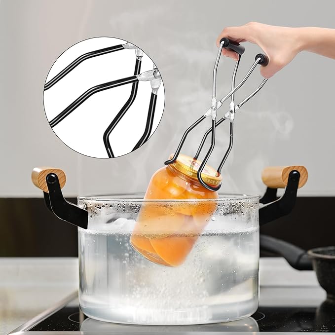 Canning Jar Lifter, Canning Tongs, Stainless Steel Jar Lifter with Rubber Grip Handle for Home Kitchen, Black